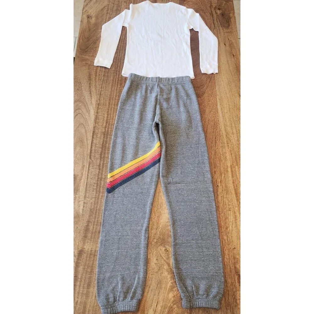 Aviator Nation Shirt Pants Set Kids 10 White Gray Lightningbolt 2 Piece Outfit